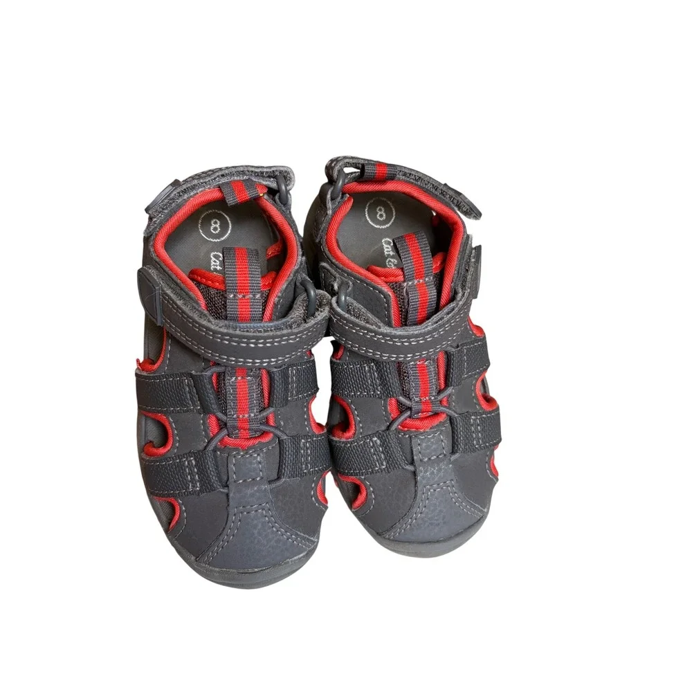 Cat & Jack Boys Gray Red Closed Toe Fisherman Sandals Toddler Size 8 Strap Shoes